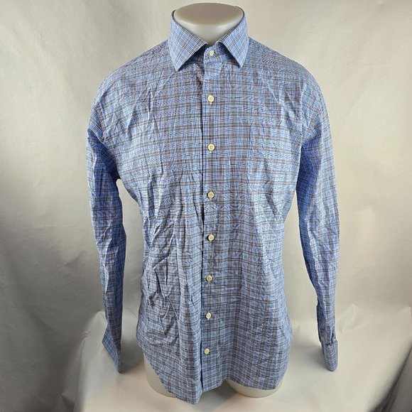 Peter Millar Shirt Mens Large Blue Button Up Plaid Check Casual Stretch Preppy - Picture 1 of 10